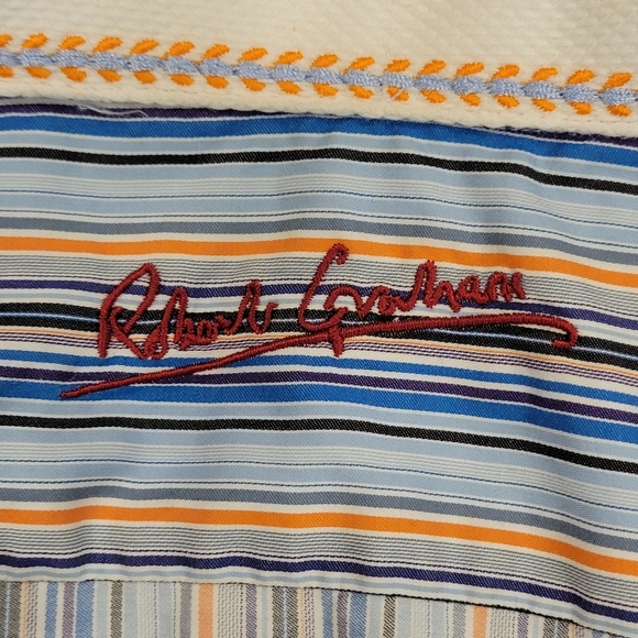 Robert Graham SZ M Multicolor Striped Button Down Shirt Embroidered Flip Cuffs - Picture 4 of 11